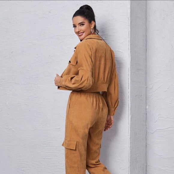 Corduroy detail jacket with tie front cargo pants - Picture 2 of 2